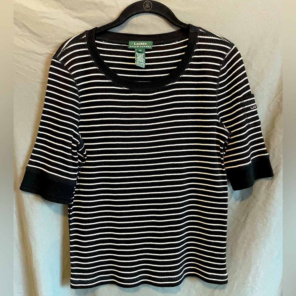 Lauren Ralph Lauren 100% Cotton Women’s 3/4 Length Sleeve, Striped, Size Medium